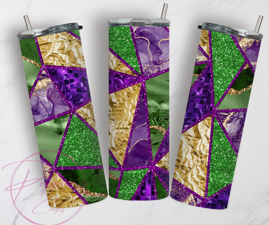 Mardi Gras triangle pattern tumbler