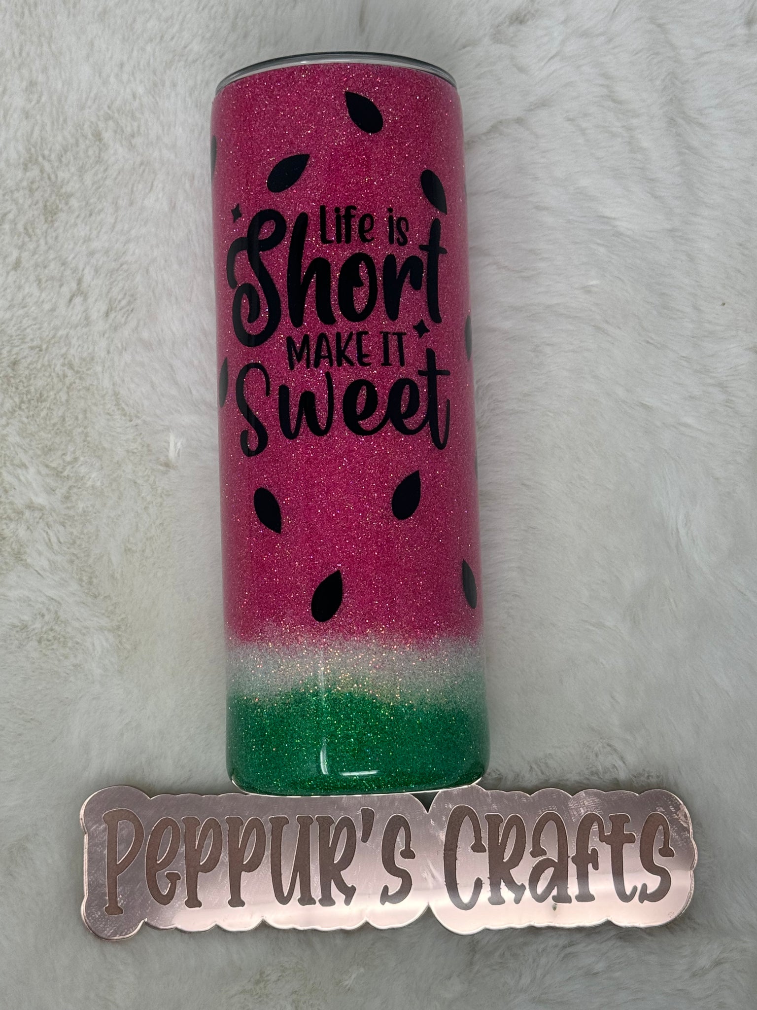 Watermelon Glitter Tumbler | “Life is Short, Make it Sweet” | Summer Vibes Cup | Personalized Gift | Customizable Drinkware