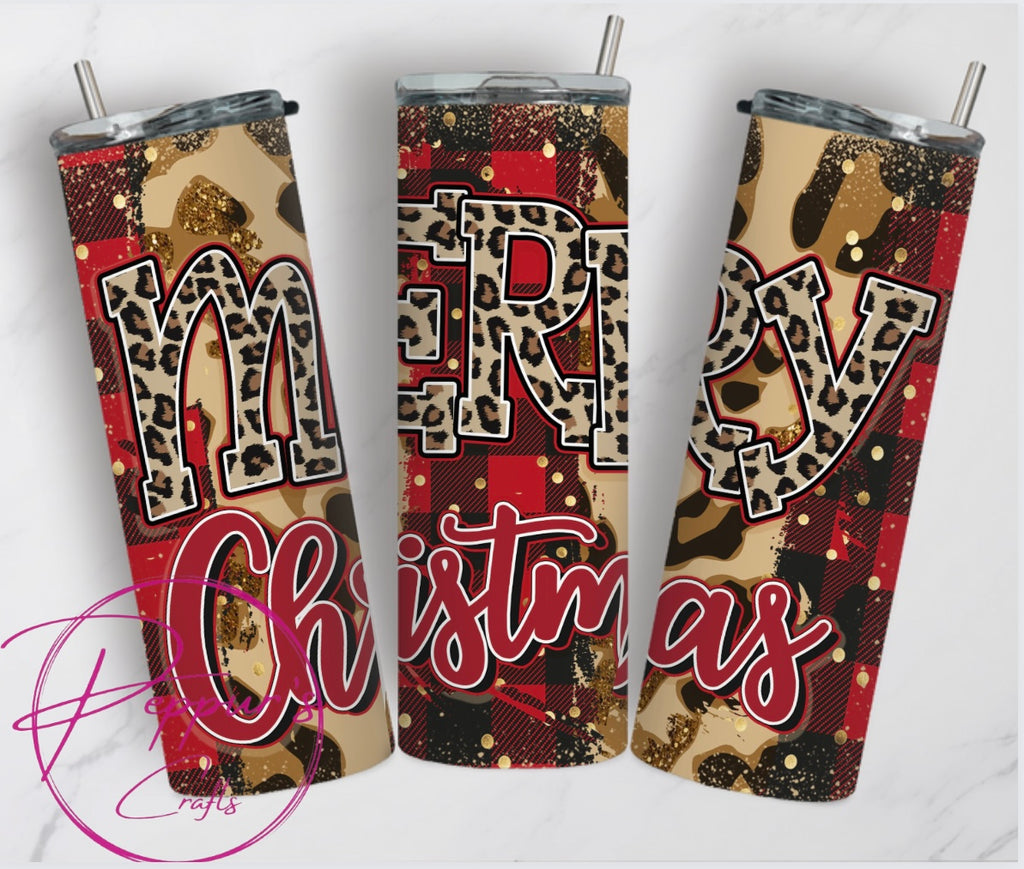 Christmas tumbler, merry Christmas leopard tumbler