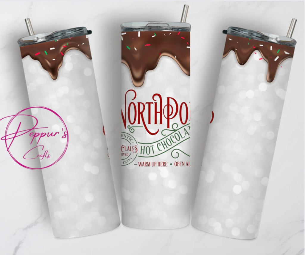 Christmas tumbler, North Pole tumbler hot chocolate tumbler