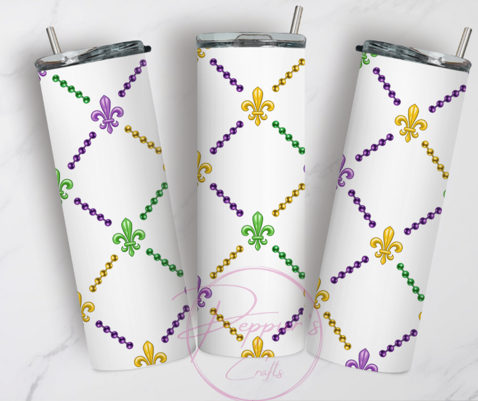 Mardi Gras mini beads fleur de lis tumbler