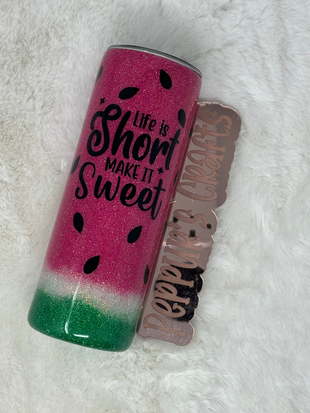 Watermelon Glitter Tumbler | “Life is Short, Make it Sweet” | Summer Vibes Cup | Personalized Gift | Customizable Drinkware