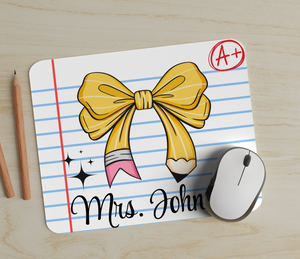 Bow pencil Mousepad, Personalized Mousepad, Customized Mousepad, Office Decor, Teacher Gift,