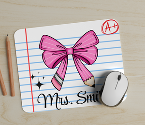 Bow pencil Mousepad, Personalized Mousepad, Customized Mousepad, Office Decor, Teacher Gift,