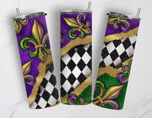 Mardi Gras fleur de lis 20oz skinny tumbler ,  Happy Mardi Gras , Mardi Gras tumbler