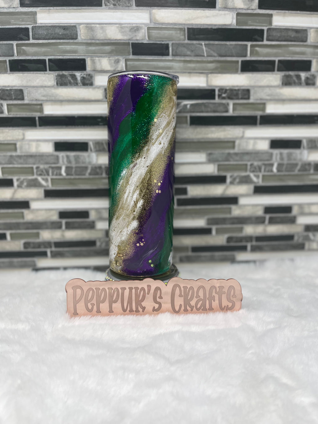 Mardi Gras swirl glitter tumbler